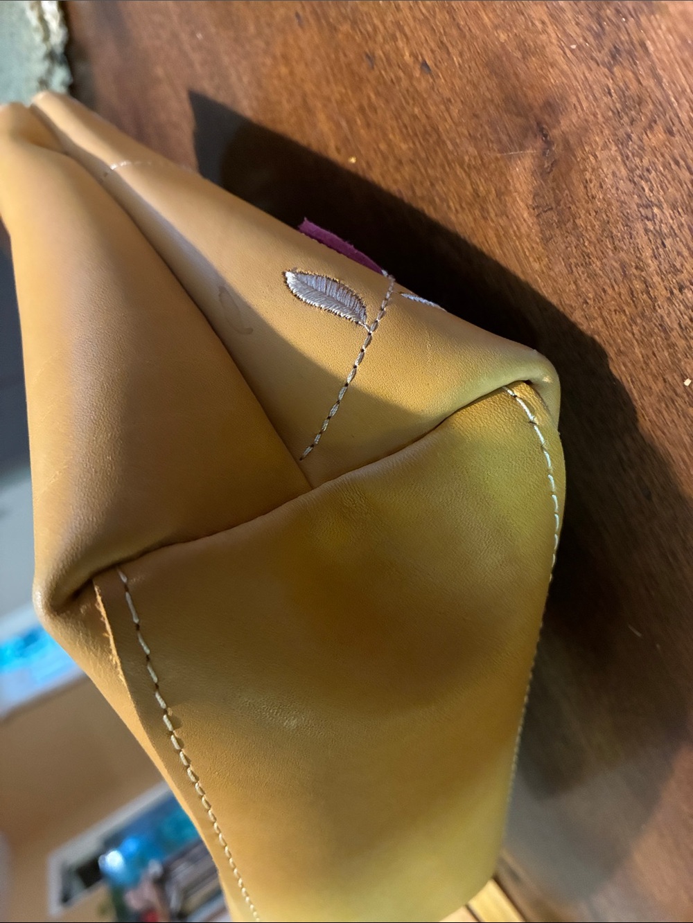 Portland Leather’s Small Folklore Raindrop Crossbody Tote in Sunflower Yellow! - Picture 9 of 15